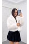 Women's New Season Lined White Faux Fur Jacket - Stylish and Elegant Winter Style - 2