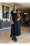 Women's Short Sleeve Round Neck Side Slit Midi Viscose Dress - 7