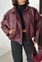 New Season Women's Bomber Striped Burgundy Leather Jacket - 4
