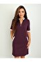 Women's Short Sleeve V-Neck Zipper Pocket Side Slit Viscose Dress - 3