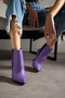 Elina Purple Leather with Rubber Detail 7 cm Thin Heel Boots Bottie - 3