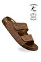 Men's Double Velcro Leather Slippers – Stretchy-Soled Comfortable Everyday Slippers C Tan