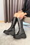 Women's Black Leather Lace-Up Detailed Zippered 9 cm Heeled Platform Boots - 5