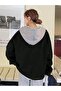 Women's Black Gray Zippered Oversized Sweatshirt Cardigan - 2