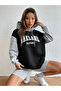 Women's Black Gray Sleeve Oakland Printed Oversized Sweatshirt