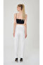 Women's white slim fit fabric pants - 5
