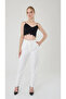 Women's white slim fit fabric pants - 2
