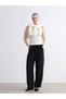 Black Elastic Waist Wide Leg Women's Trousers