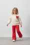 Girl's Cotton Ecru Heart Sweatshirt Red Flared Tracksuit Bottom Set