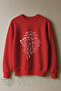Unisex Linear Lion Printed 3 Thread Inner Ribbed Crew Neck Sweatshirt