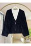 Black Women's V-Neck Lace-Up Knitwear Cardigan - 3