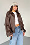 New Season Oversize P&B Women's Oversize Bomber Leather Jacket - 6