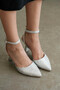 Women's Glittery Silver Strappy Heeled Shoes - 8