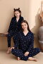 Heart Pattern Milan Knitted Long Sleeve Mother-Daughter Buttoned Pajama Set