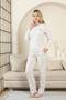 Heart Patterned Women's Pajama Set - Gray Melange Long Sleeve Lycra Viscose 2870Uy - 4