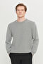 Men's Gray Melange Cotton Standard Fit Regular Cut Crew Neck Jacquard Knitwear Sweater