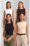 Boat Neck 3-Piece Sleeveless Top - Black White Cream Brown