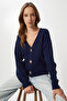 Star Buttoned Knitwear Cardigan Lnx0011 Dark Blue - 3