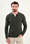 Textured Slim Fit Zippered Polo Neck Men's Knitwear Sweater Khaki - 11567.25K