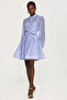Women's Long Sleeve Stone Button Purple Silk Shirt Dress - 4