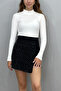 Women's Stoned Black Covered Shorts Skirt - 5