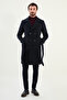 Straight Slim Fit Wide Collar Belted Double Breasted Cashmere Long Men's Coat Navy Blue - 21303.24K - 3
