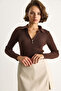 Women's Bitter Brown Zippered Sweater 20246337 - 3