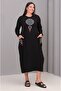 Women's Plus Size Black, Crew Neck, Long Sleeve Embroidered Viscose Dress with Pockets 65N39142 - 4