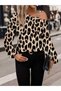Women's Leopard Print Buckled One Shoulder Open Modal Blouse - 4