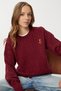 Teddy Bear Embroidered Hair Braided Knitwear Sweater Lnx0005 Bordo