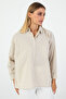 Women's Ecru Oxford Textured Fabric Relaxed Fit Pocketed Shirt Poplin - Stylish and Practical - 3