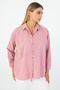 Women's Dusty Rose Oxford Textured Fabric Relaxed Fit Pocket Shirt Poplin- Stylish and Practical - 2
