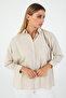 Women's Ecru Oxford Textured Fabric Relaxed Fit Pocketed Shirt Poplin - Stylish and Practical - 4