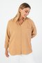 Women's Sand Beige Oxford Textured Fabric Relaxed Fit Pocketed Shirt Poplin - Stylish and Practical - 2