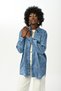 Women's Blue Color Patterned Jacquard Oversize Hijab Shirt - 2
