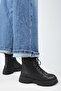(Mihri) Women's Genuine Leather Laced Inside-Zip Top-Buckled Black Boot - 6