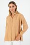 Women's Sand Beige Oxford Textured Fabric Relaxed Fit Pocketed Shirt Poplin - Stylish and Practical
