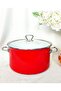 Red Enamel Pot 4.5 Liters 24 cm Diameter Chrome Detailed Milk Yogurt Soup Pot - 2