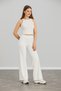 Women's White Modal Wide Leg Striped High Waist Elastic Waist Soft Textured Lycra Trousers