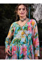 Aqua Blue Floral Wrap Anarkali Kurta with Stripes Palazzo Set - 4