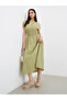 Solid Smocked Waist Round Neck Midi Dress