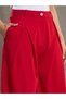 Women Red Wrap Pleated Wide Leg Pants - 4