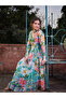 Aqua Blue Floral Wrap Anarkali Kurta with Stripes Palazzo Set - 2