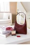 Burgundy Faux Leather Zippered Handbag