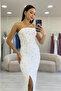 Strapless Stone Design Slit Mermaid Evening Dress White, Cobalt Blue, Powder, Red, Baby Blue, Black, Yellow - 8