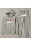 Hooded Crtz Printed Oversize Women'S/Men's Unisex Winter 3 Thread Gray Tracksuit Set
