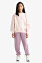 F0389 Burgundy Girls' Jogger Sweatpants with Elastic Waist