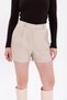 Women's High Waist Fleece Lined Warm Beige Leather Shorts for Winter - 6