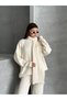 Knitted Hair Braided Knitwear Pants Top and Bottom Set Cream - 8