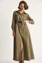 Women's Khaki Button Closure Pocket Detailed Belted Shirt Dress 60284073